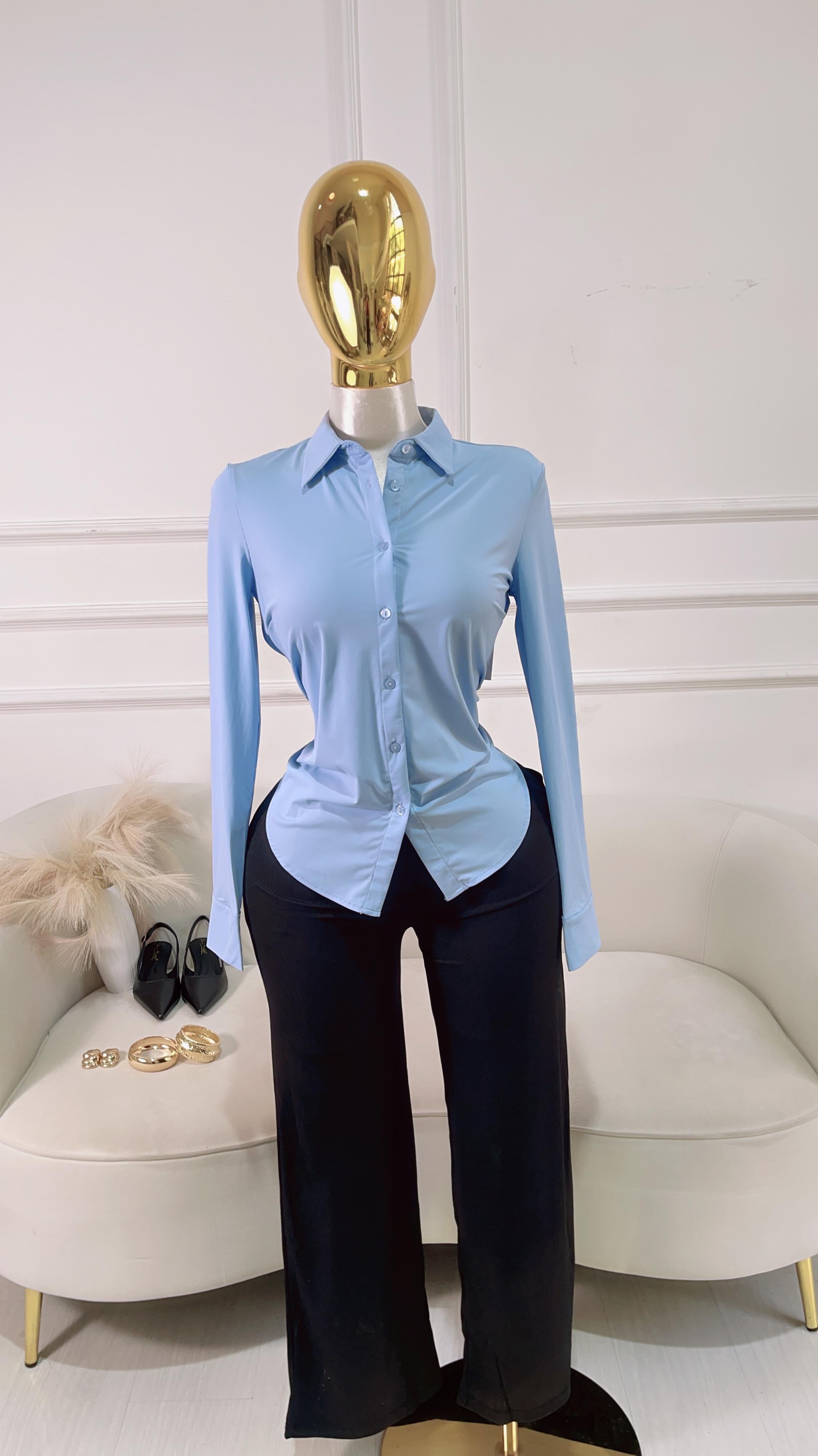BLUSA CAMISA AZUL PASTEL
