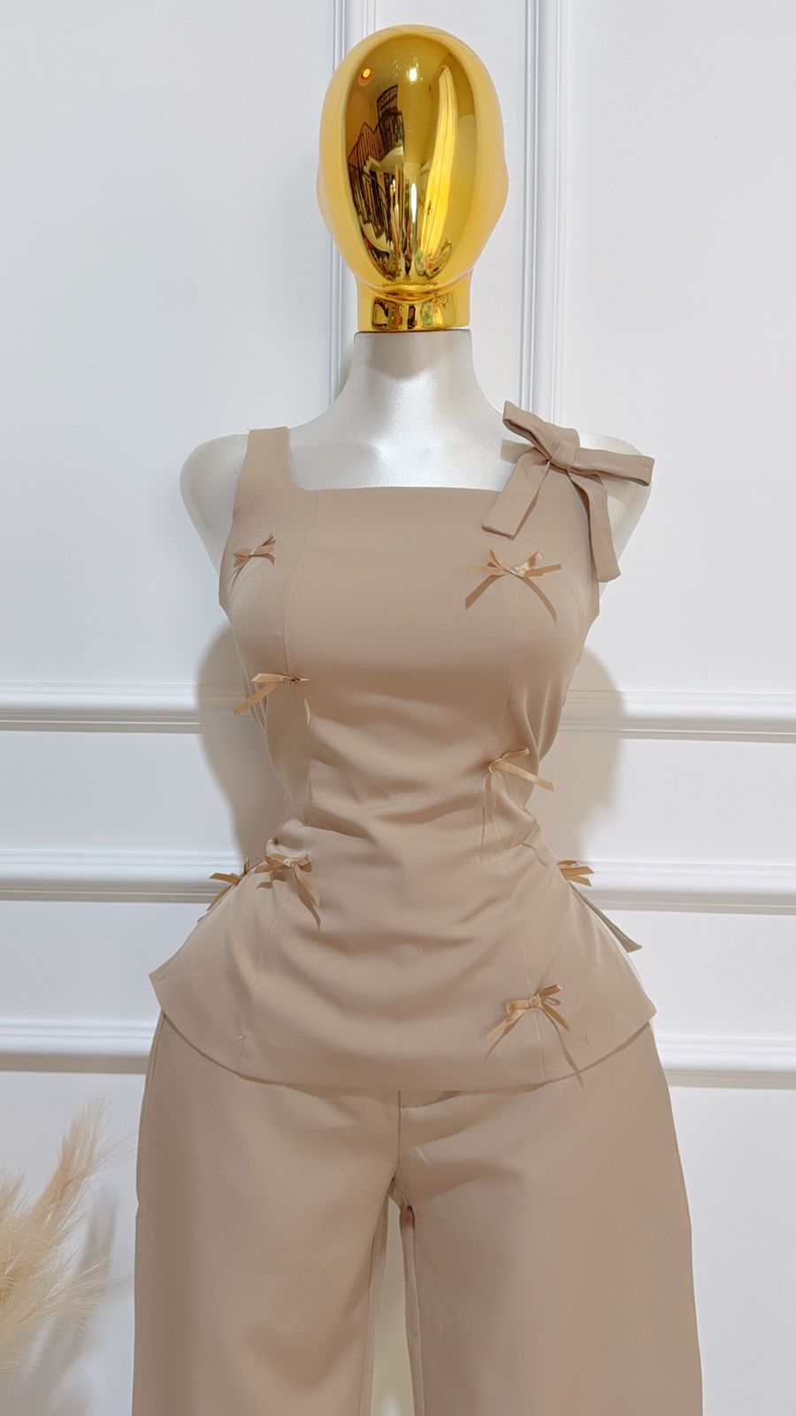 Set Top Moñitos Pantalon Cafe