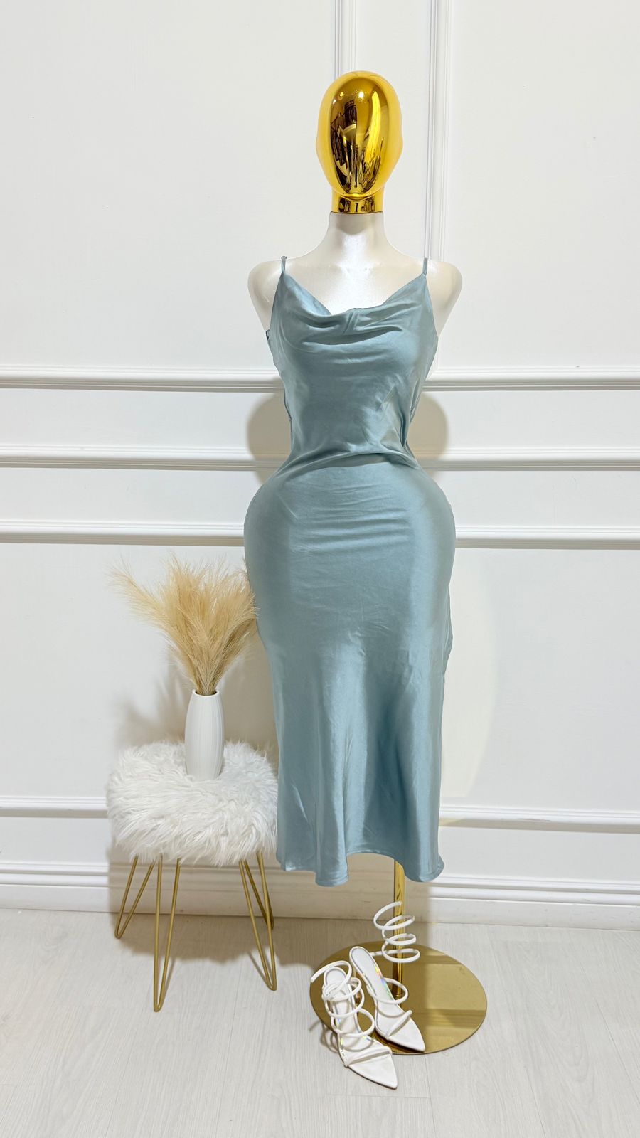 Vestido Largo Levantado Azul