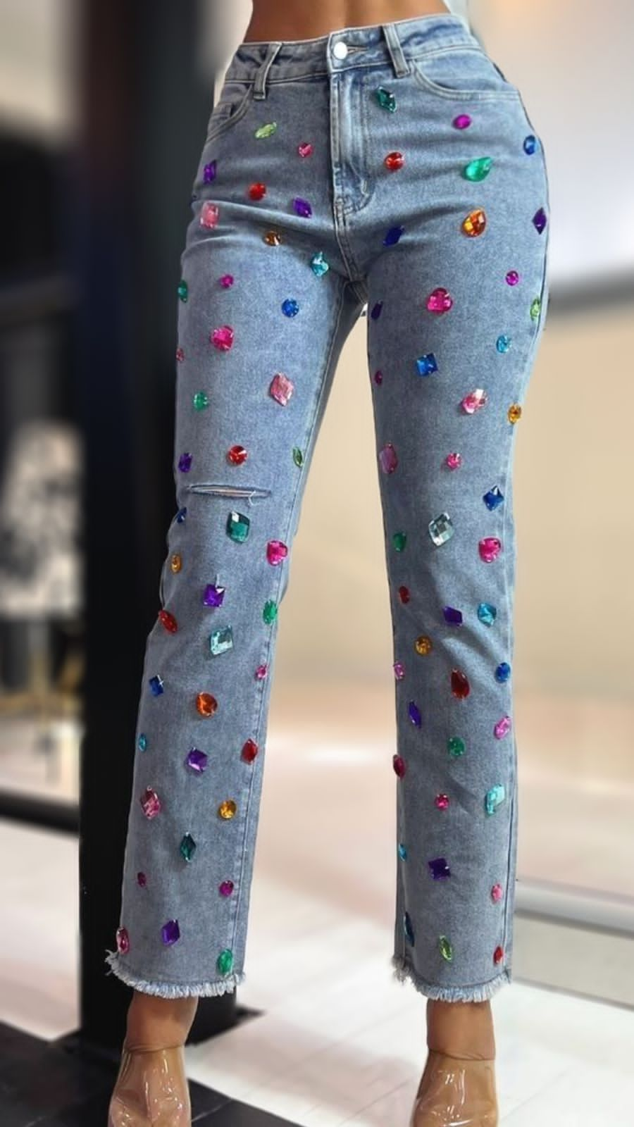 Pantalon Mezclilla Piedras Colores