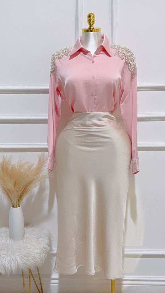Falda Larga Banda Elastica Cream