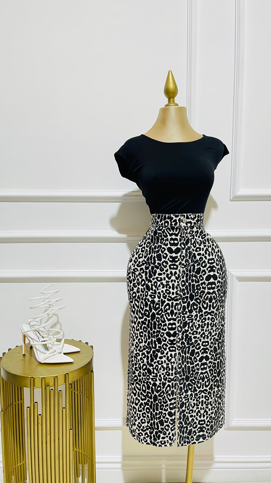 Falda Larga Leopardo Negro/Beige