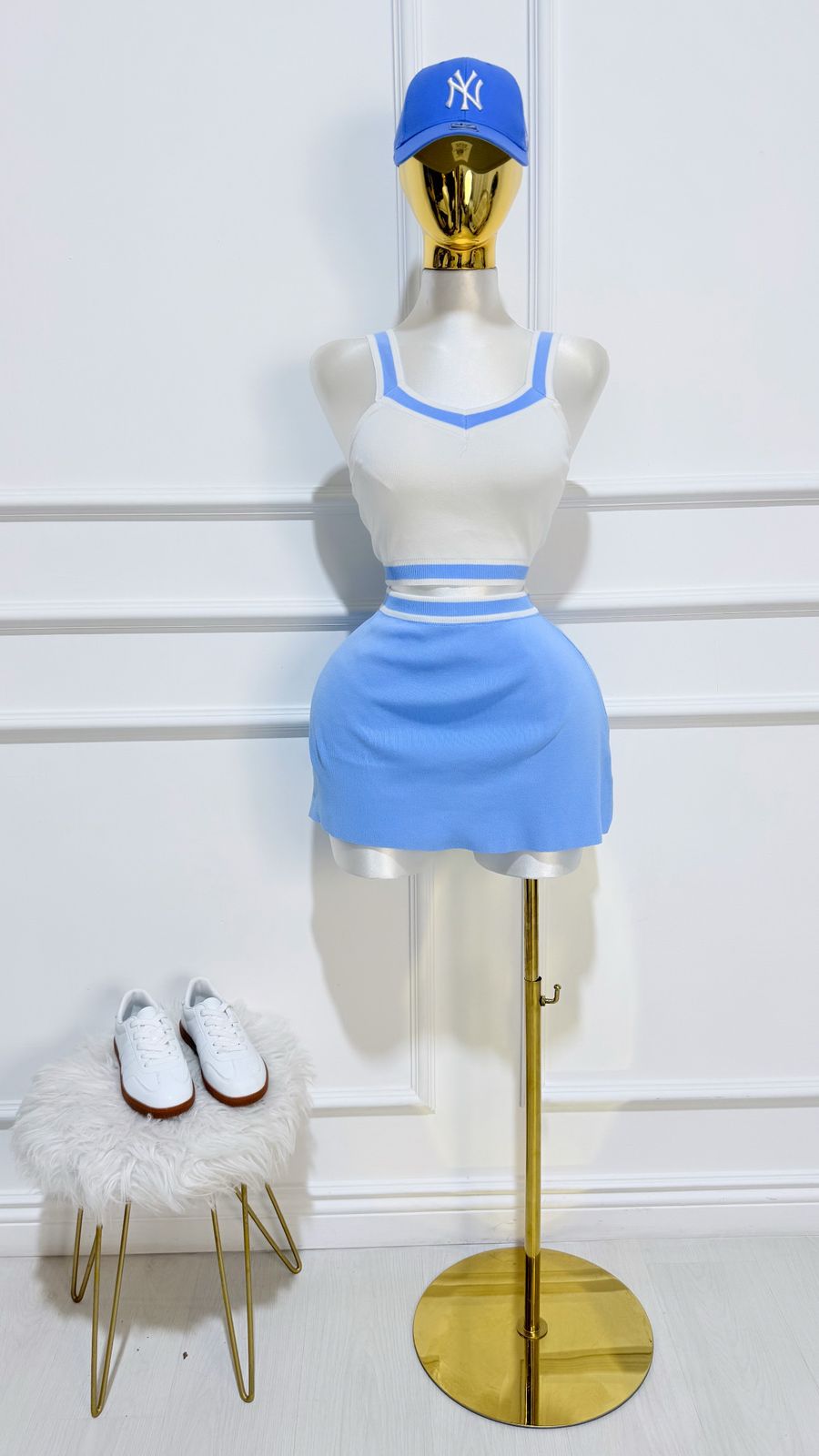 Set Top Falda Blanco Azul