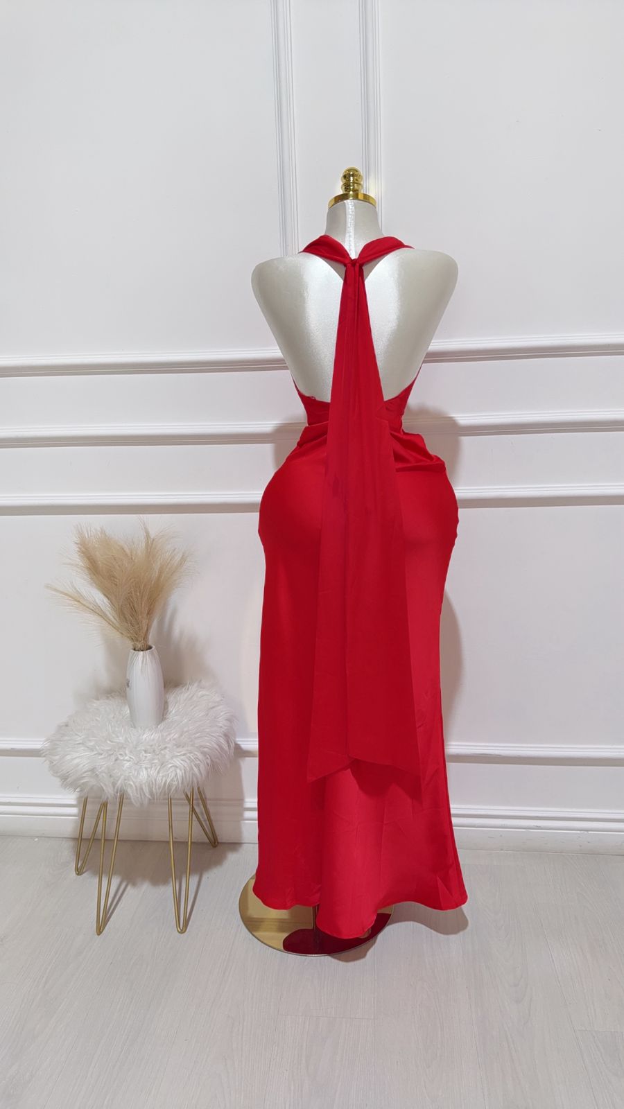 Vestido Largo Satin Rojo