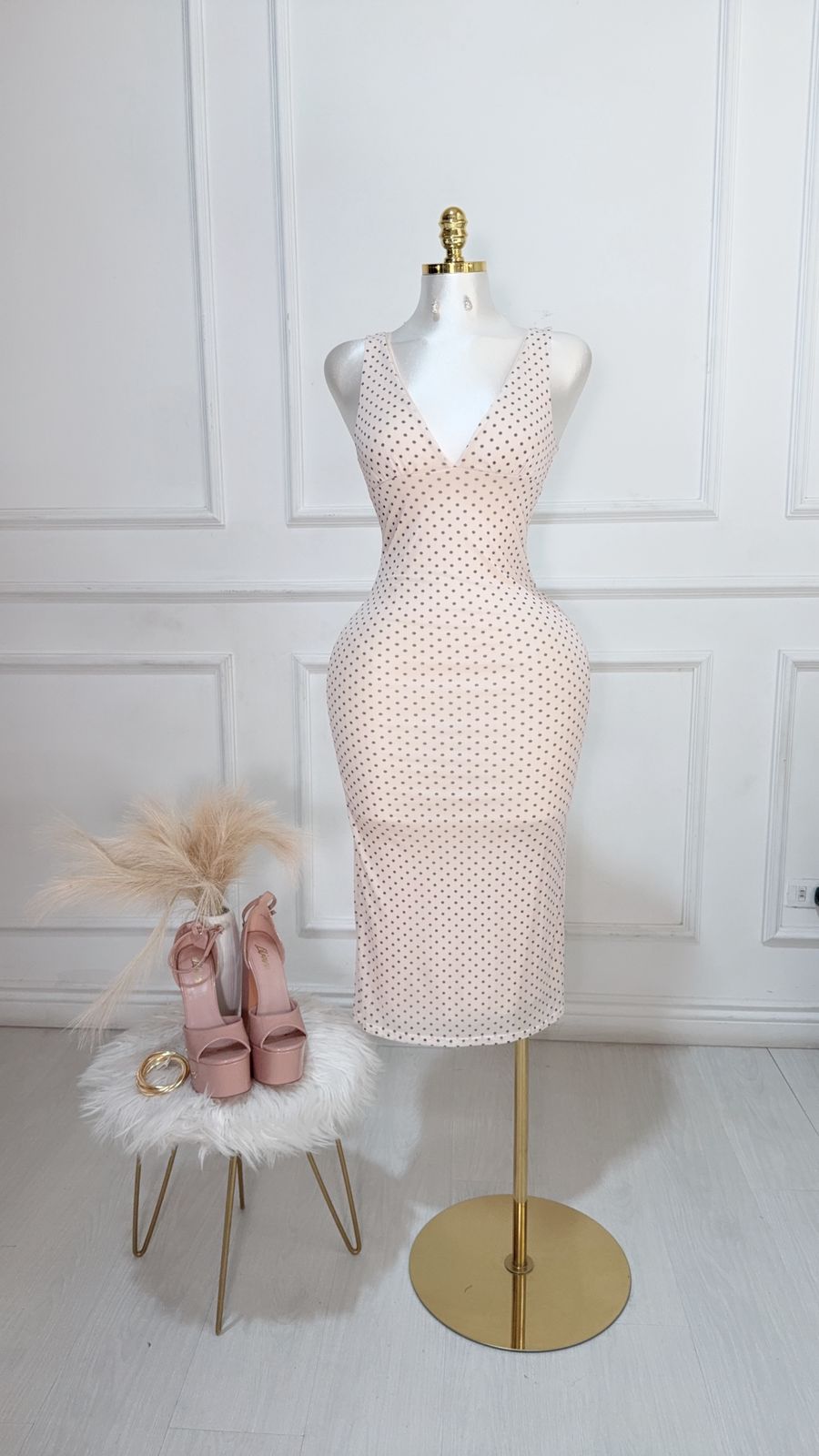 Vestido Largo Bolitas Negras