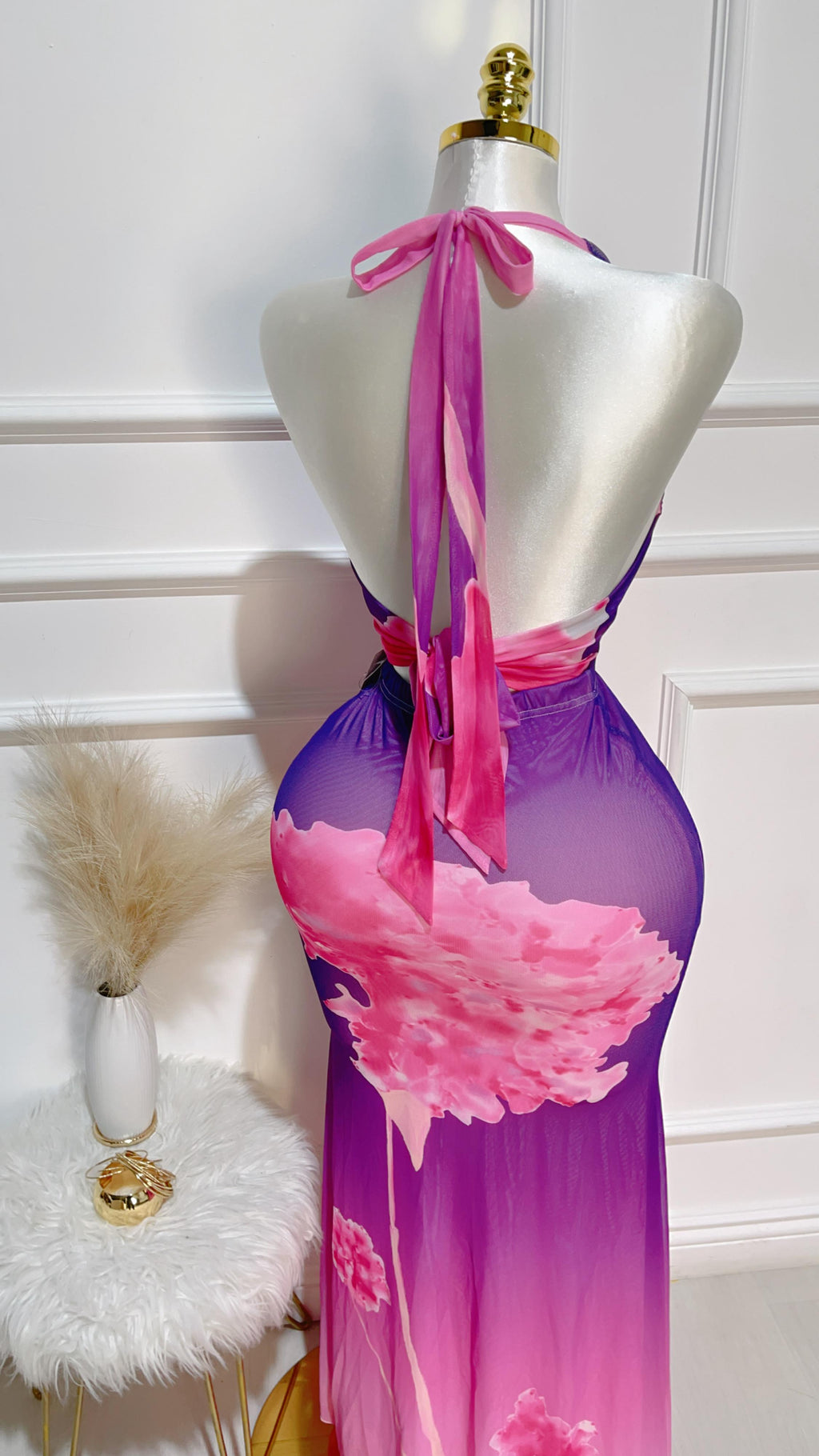 Set Blusa Lazos Falda Larga Lila