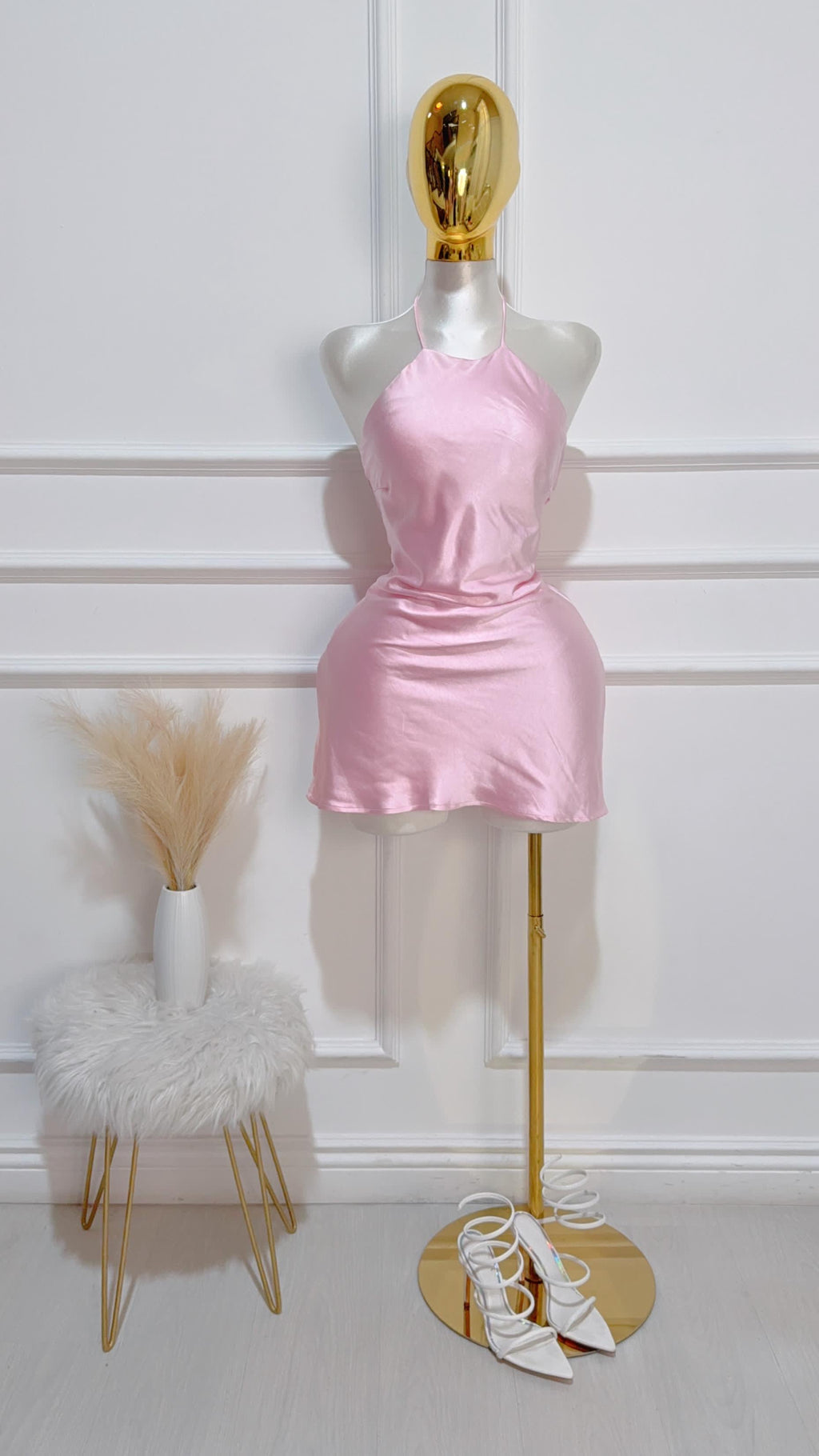 Vestido Halter Lazo En Espalda Rosa
