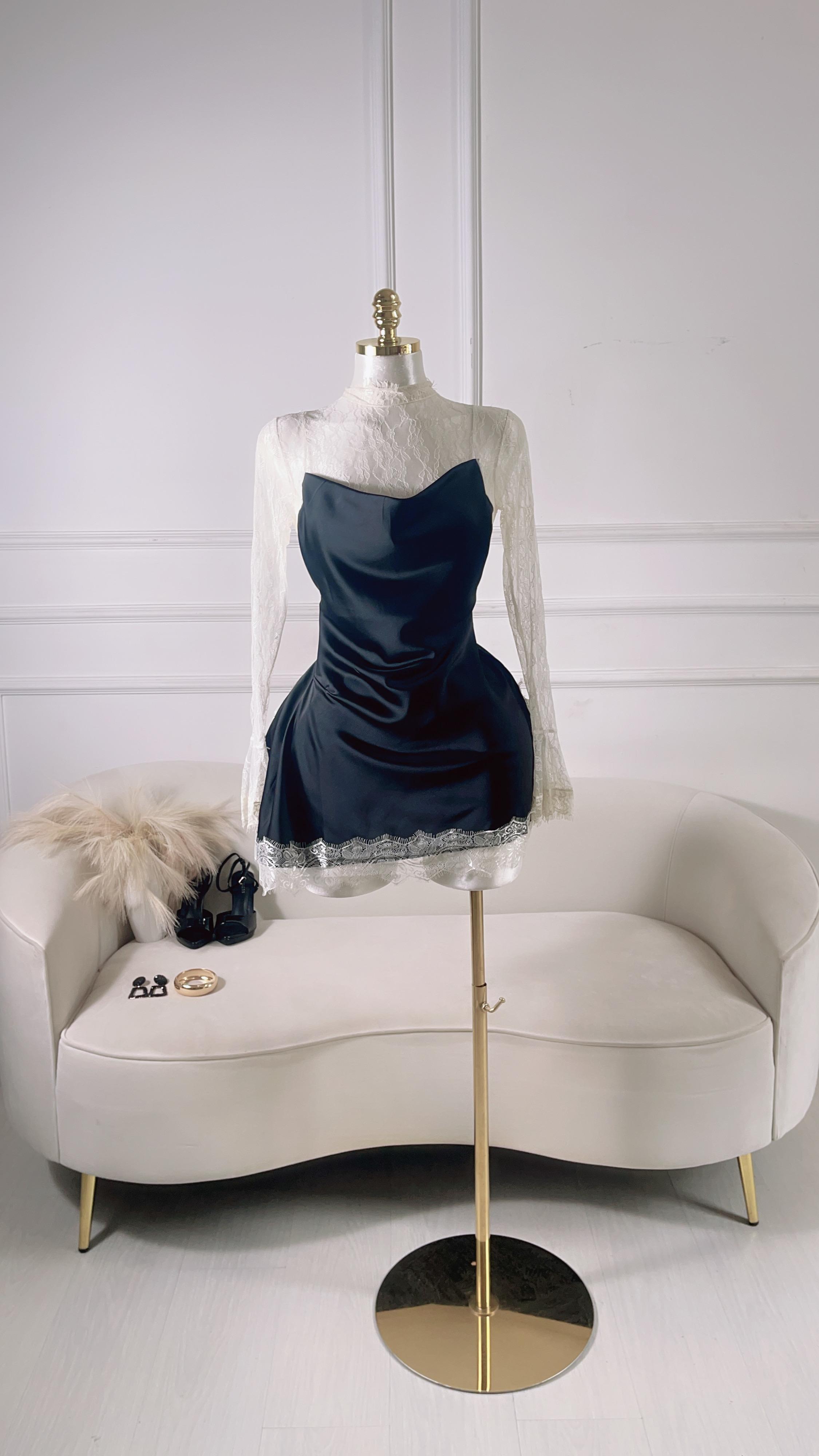 VESTIDO ENCAJE NEGRO Y BLANCO