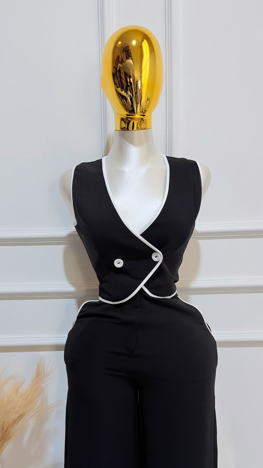 Set Pantalon Chaleco Negro Blanco