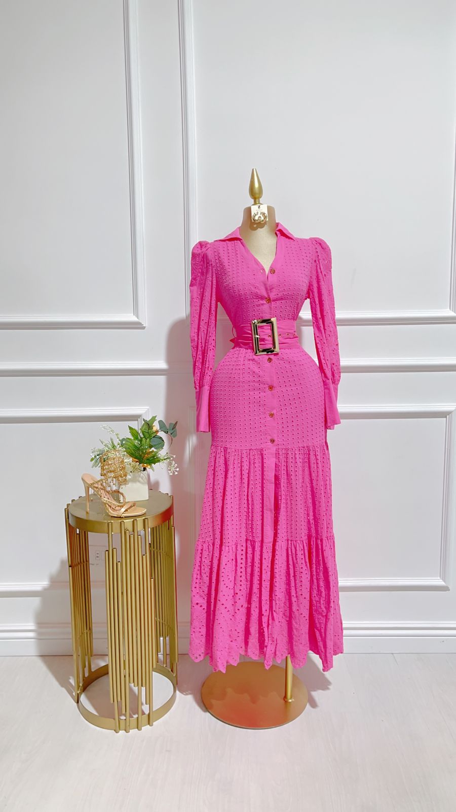 Vestido Rosa Encaje Largo