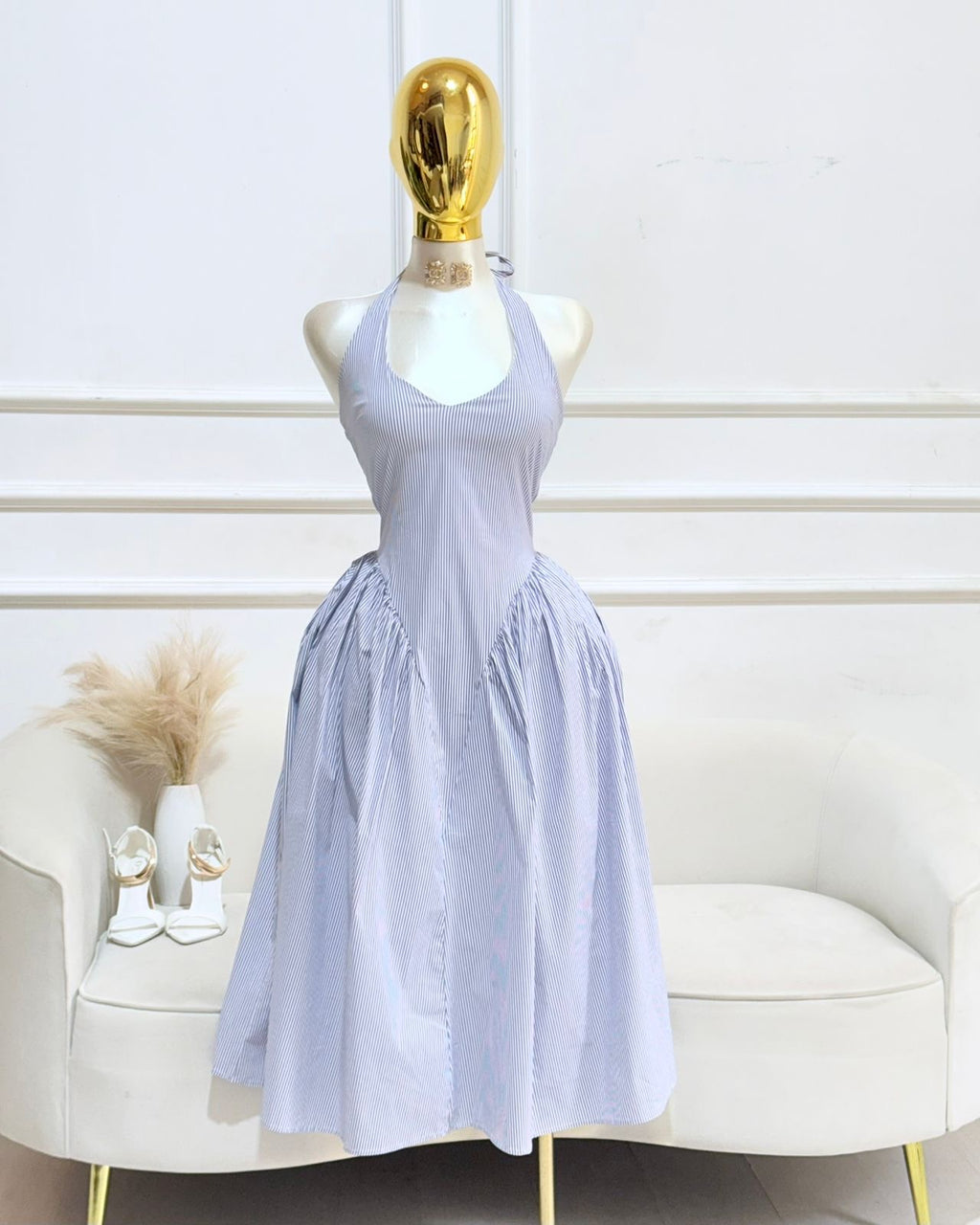 VESTIDO AZUL LARGO RAYAS