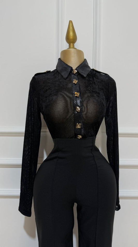 Pantiblusa Negra Cuello Piel