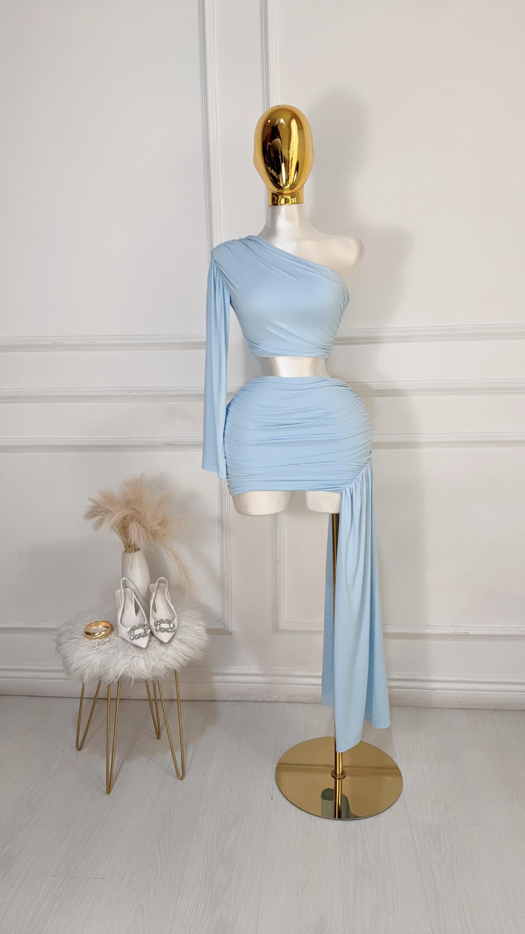 CONJUNTO AZUL DRAPEADO UNA MANGA