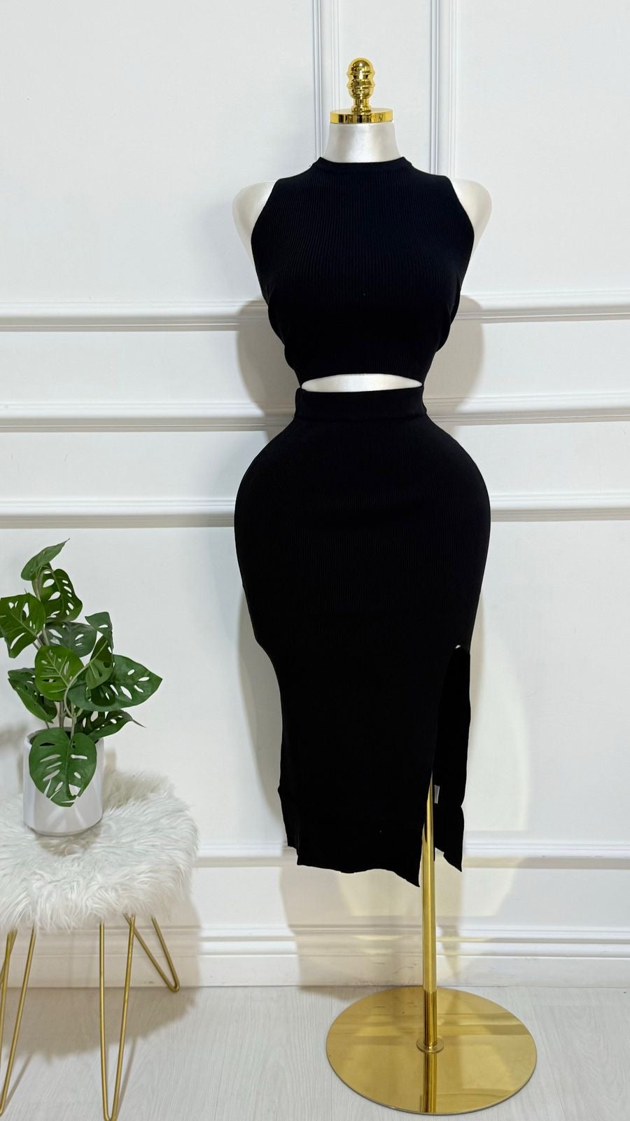 Set Blusa Falda Larga Negro