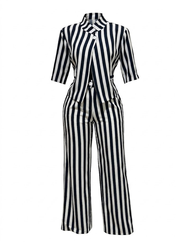 CONJUNTO  RAYAS  BLANCAS AZUL