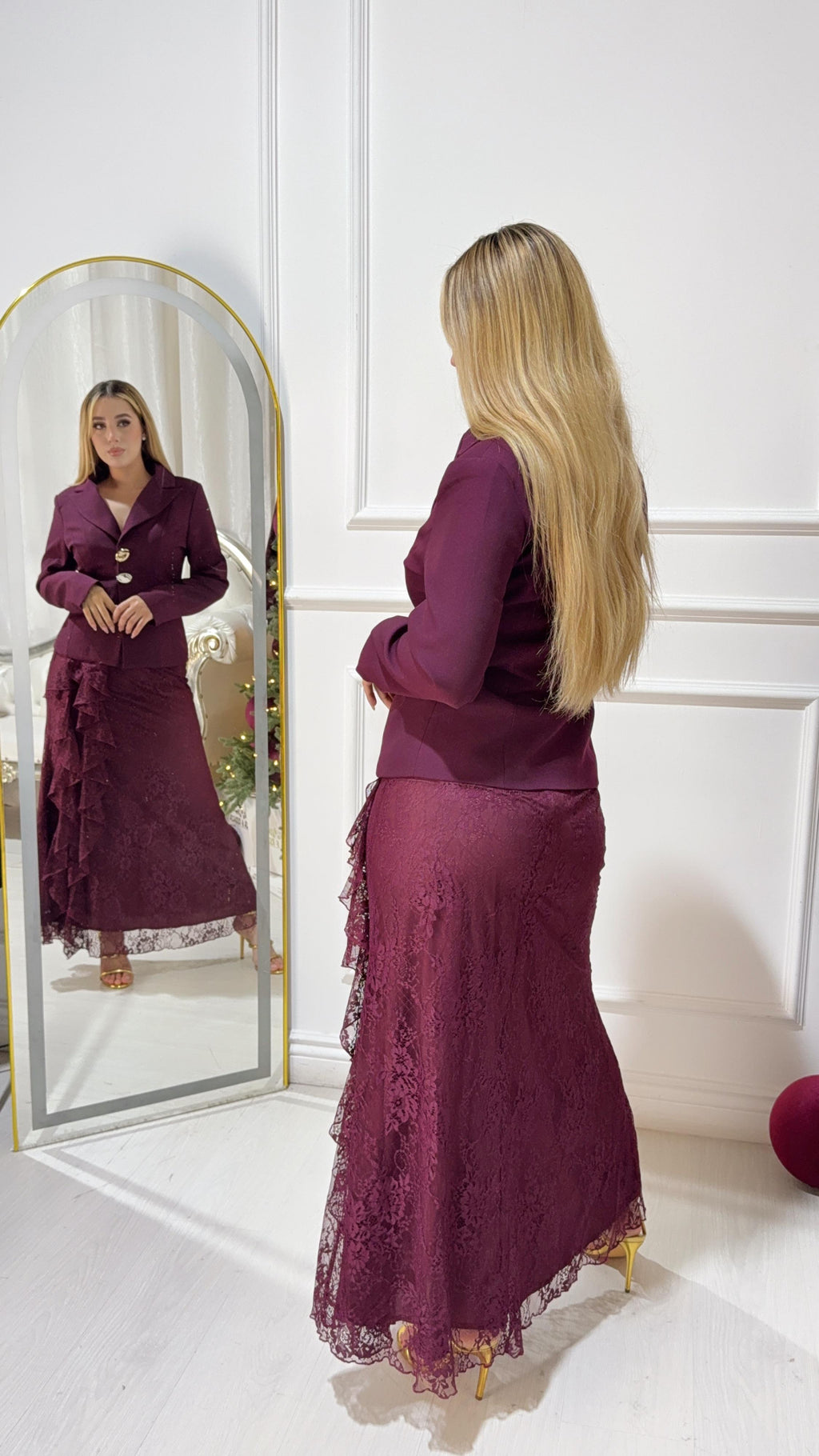 Set saco falda fuchsia