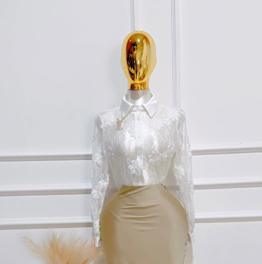 Blusa Encaje Blanca Flores