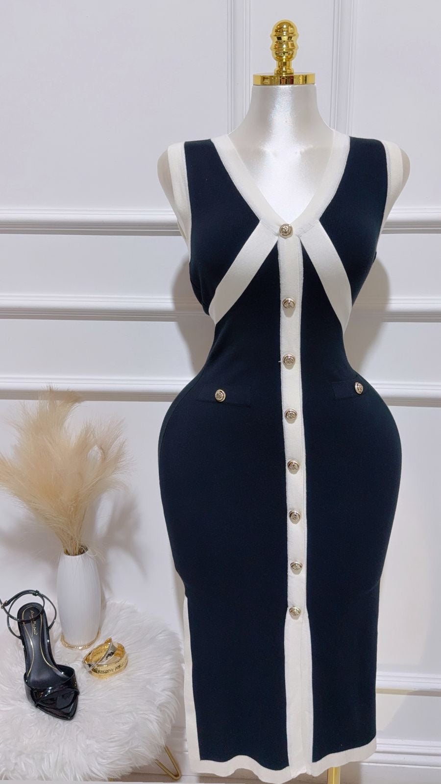 Vestido Midi Lazo Negro Blanco