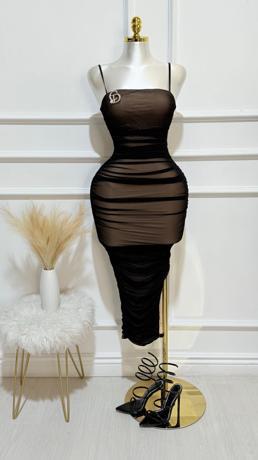 Vestido Negro De Malla Largo