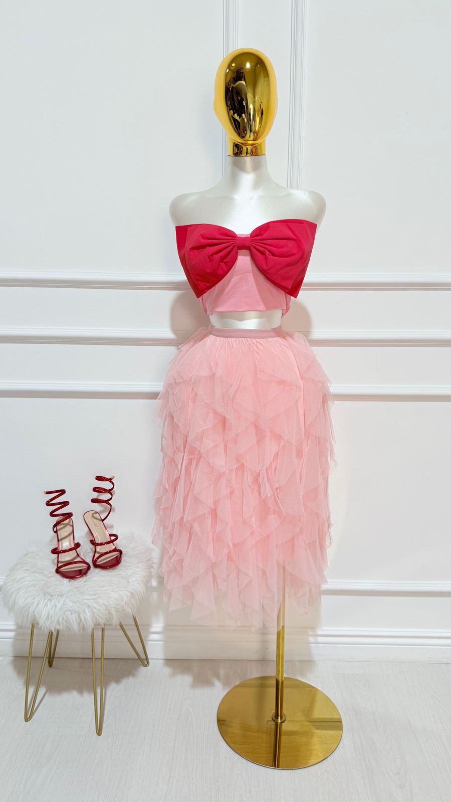 Falda Rosa Encaje Larga