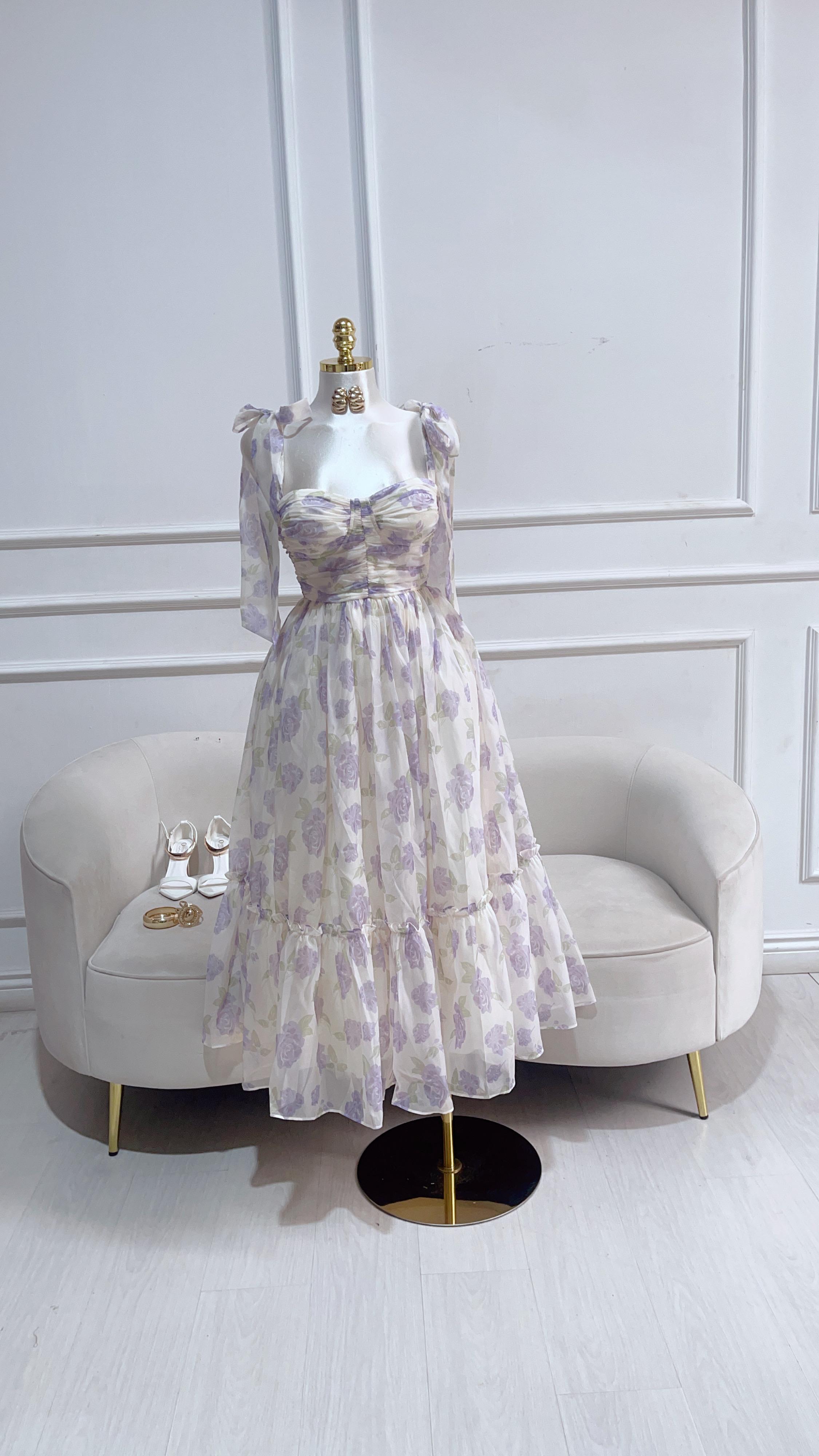 VESTIDO LARGO HOMBRO LAZO LAVANDA
