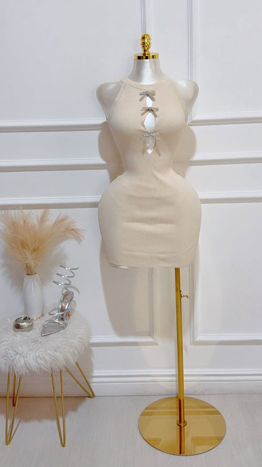 Vestido Tirantes Beige Moños