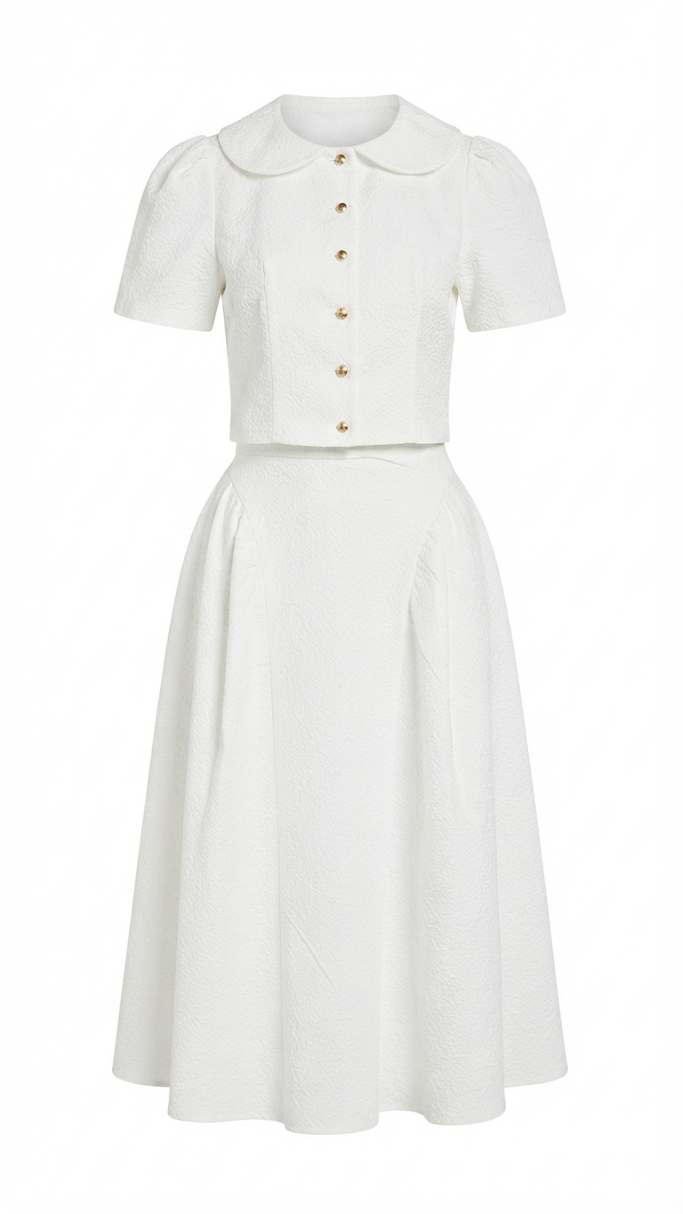 CONJUNTO BLANCO BOTONES DORADOS