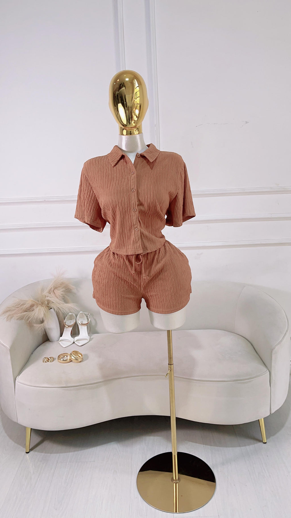 CONJUNTO SHORT CAMEL DRAPEADO