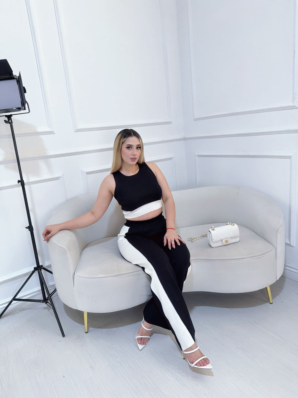 Set Negro Blanco Pantalon Blusa