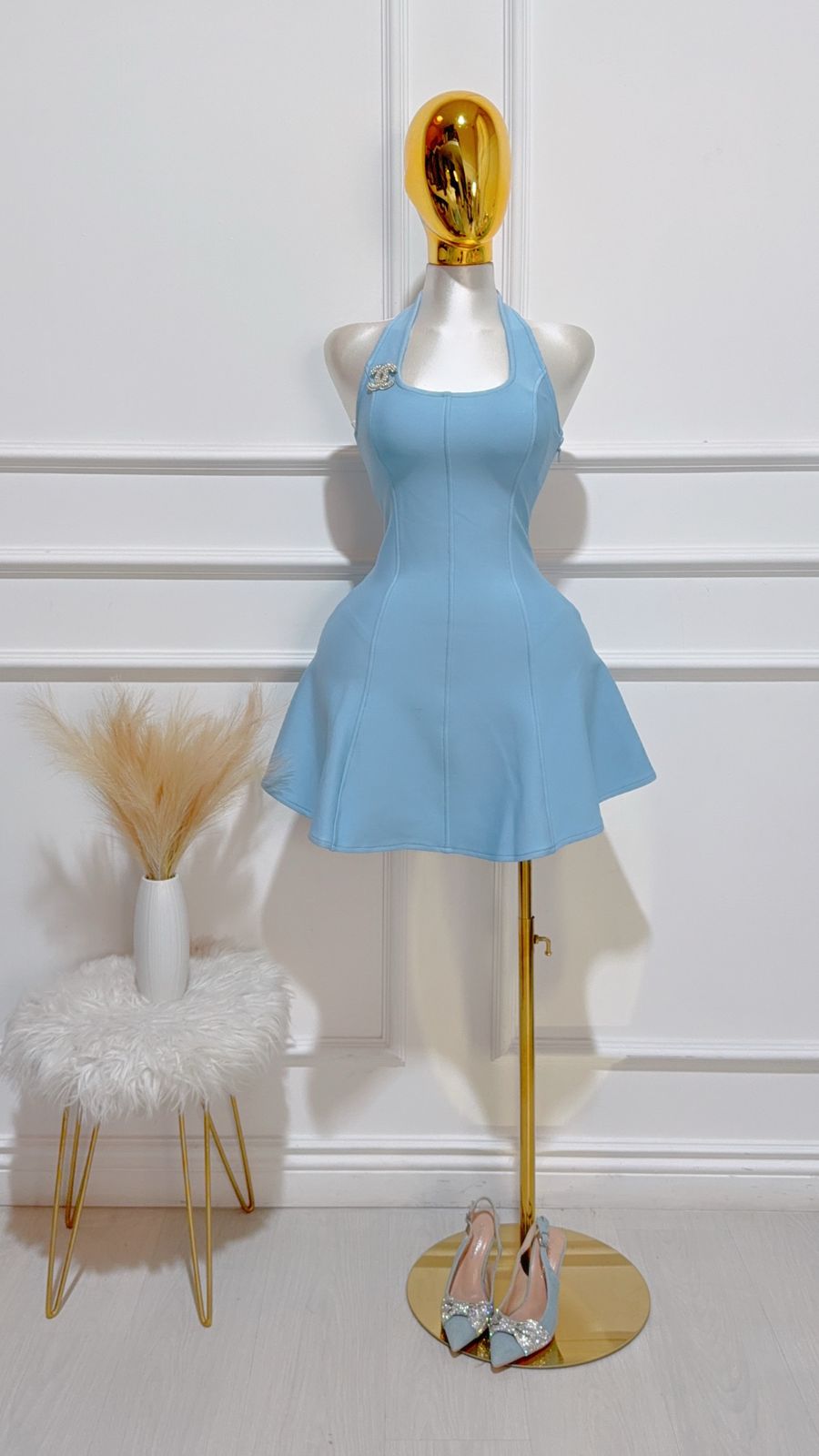Vestido Corto Bandage Escote Azul