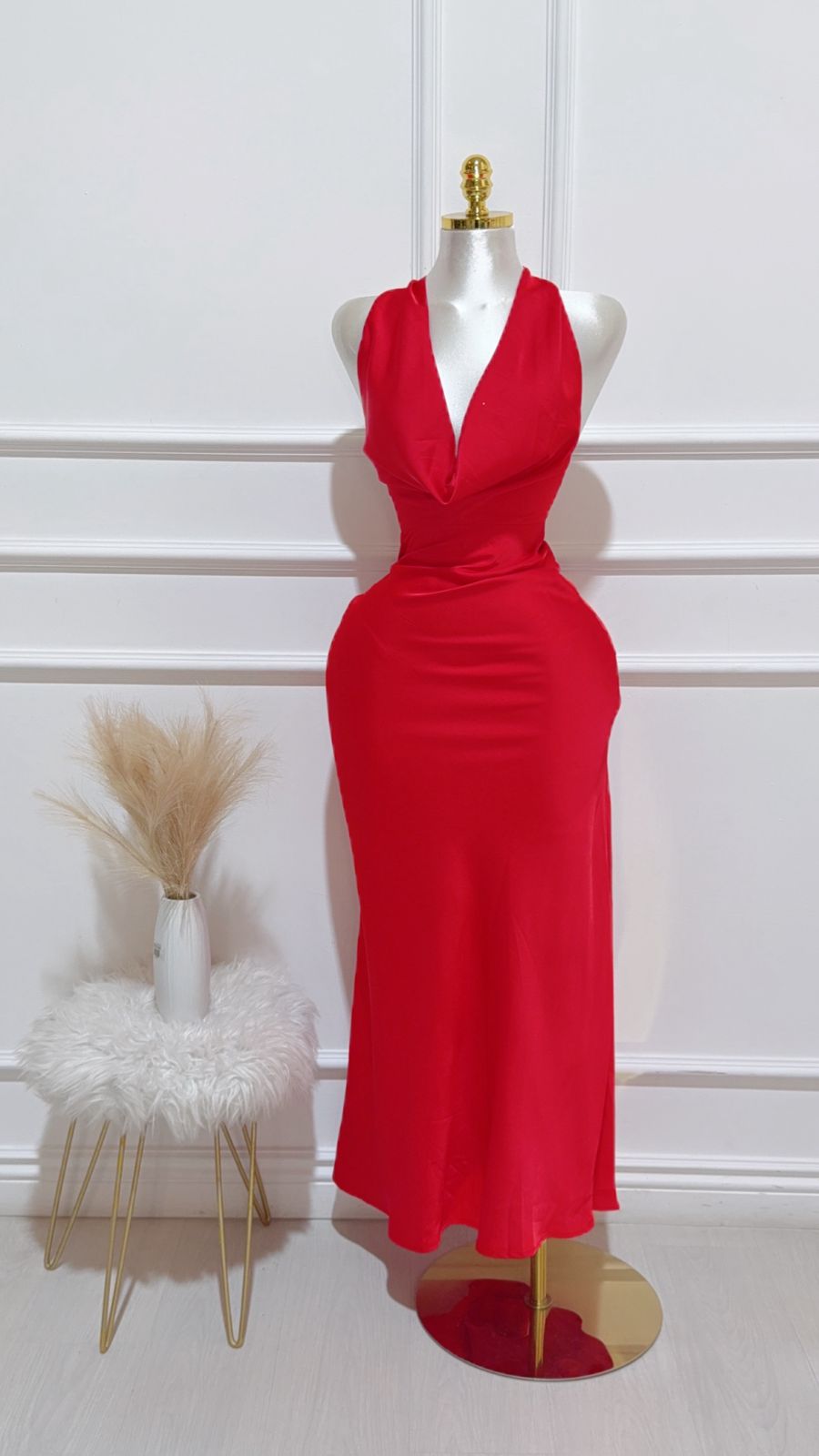 Vestido Largo Satin Rojo
