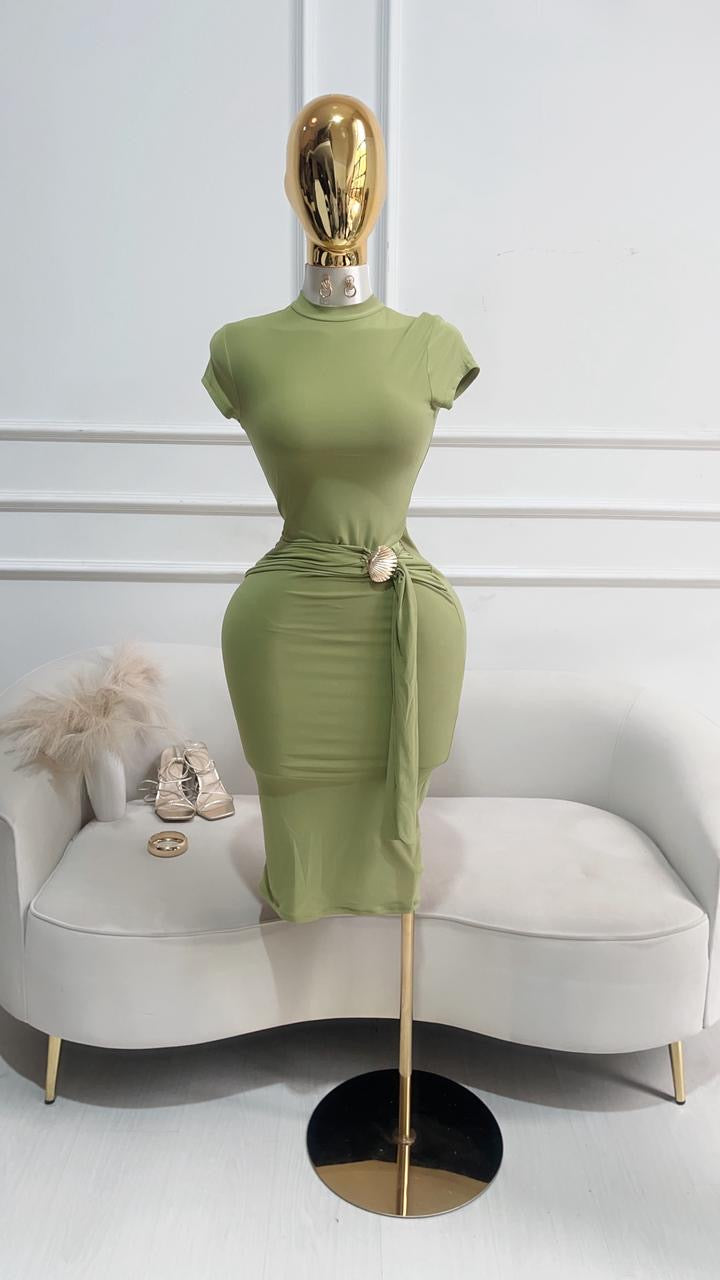 VESTIDO MIDI LAZO VERDE
