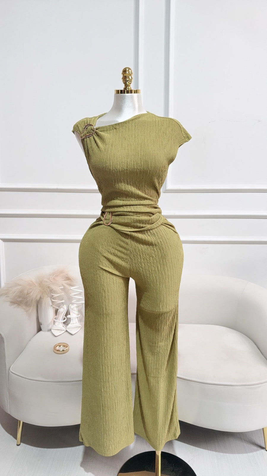 SET DE PANTALÓN VERDE DRAPEADO
