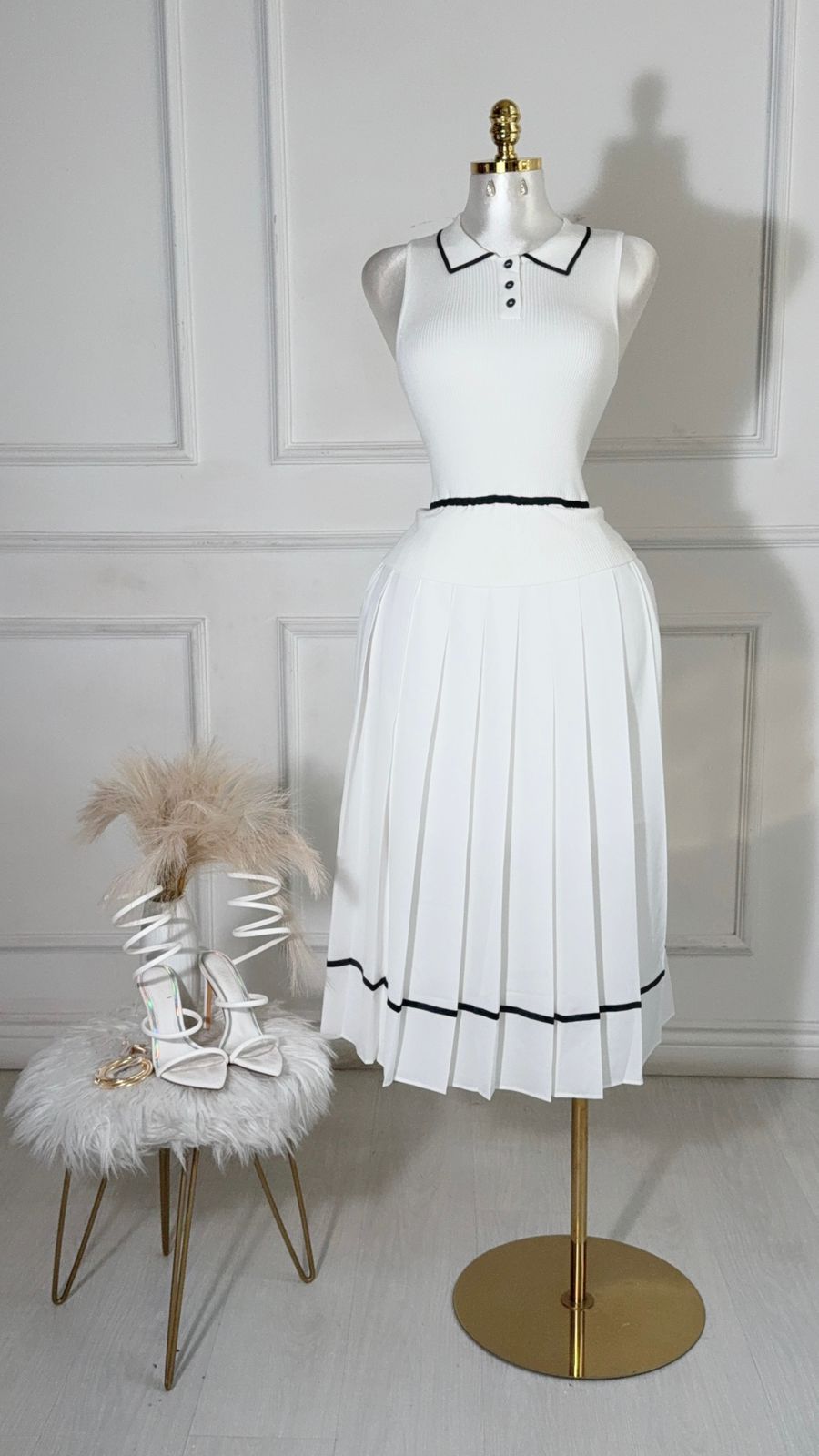 Vestido Largo Blanco Negro
