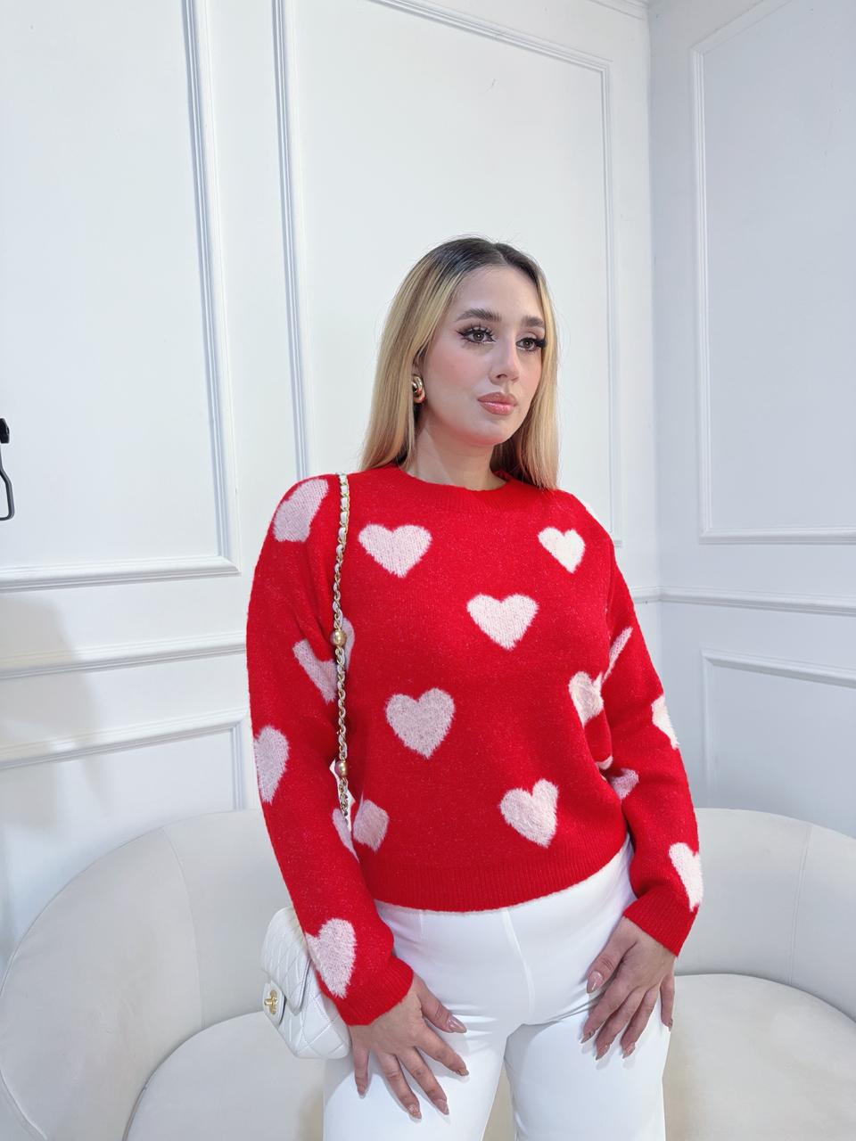 Sueter Rojo Oversize Corazones