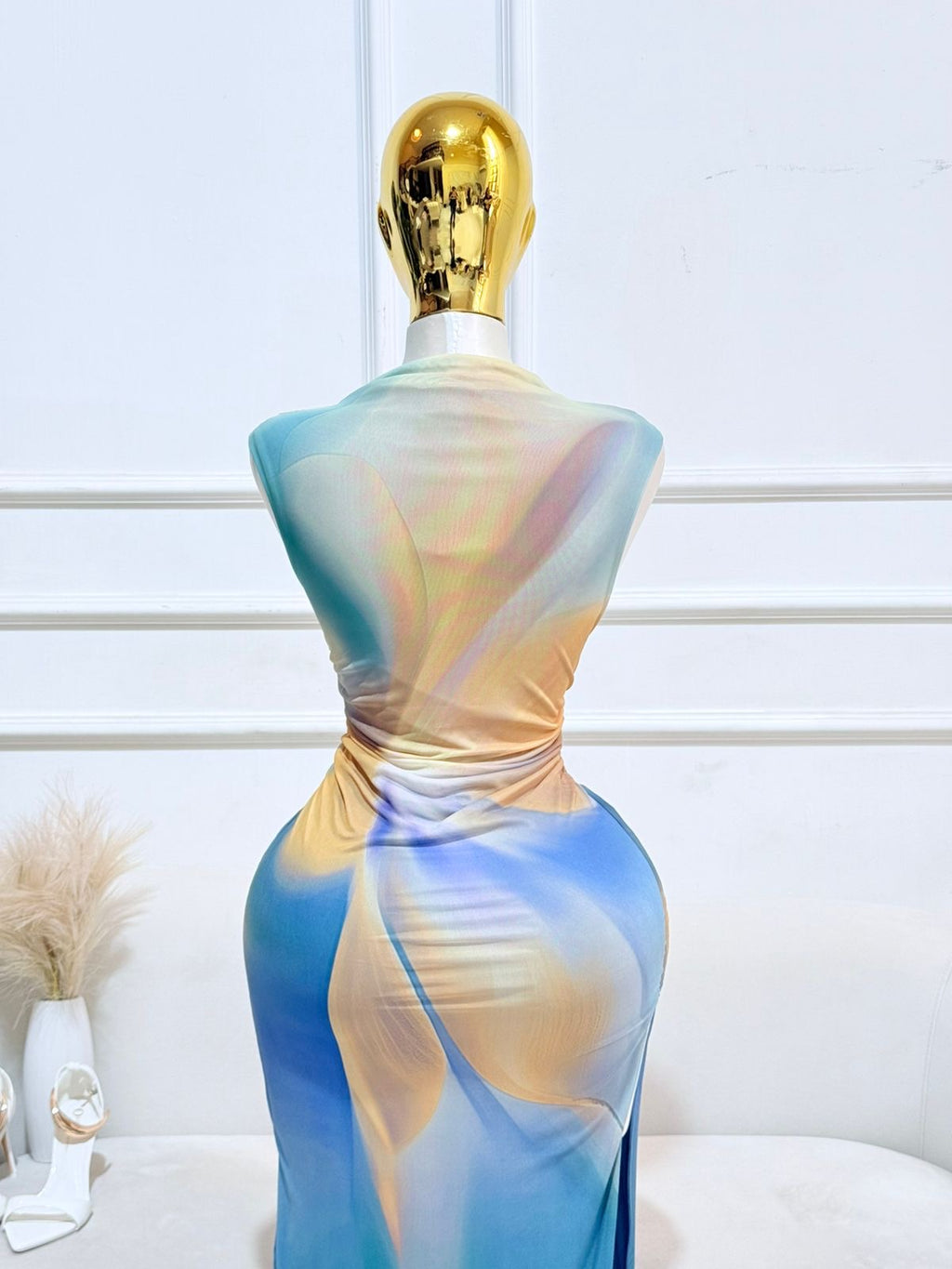 VESTIDO MESH AZUL LARGO