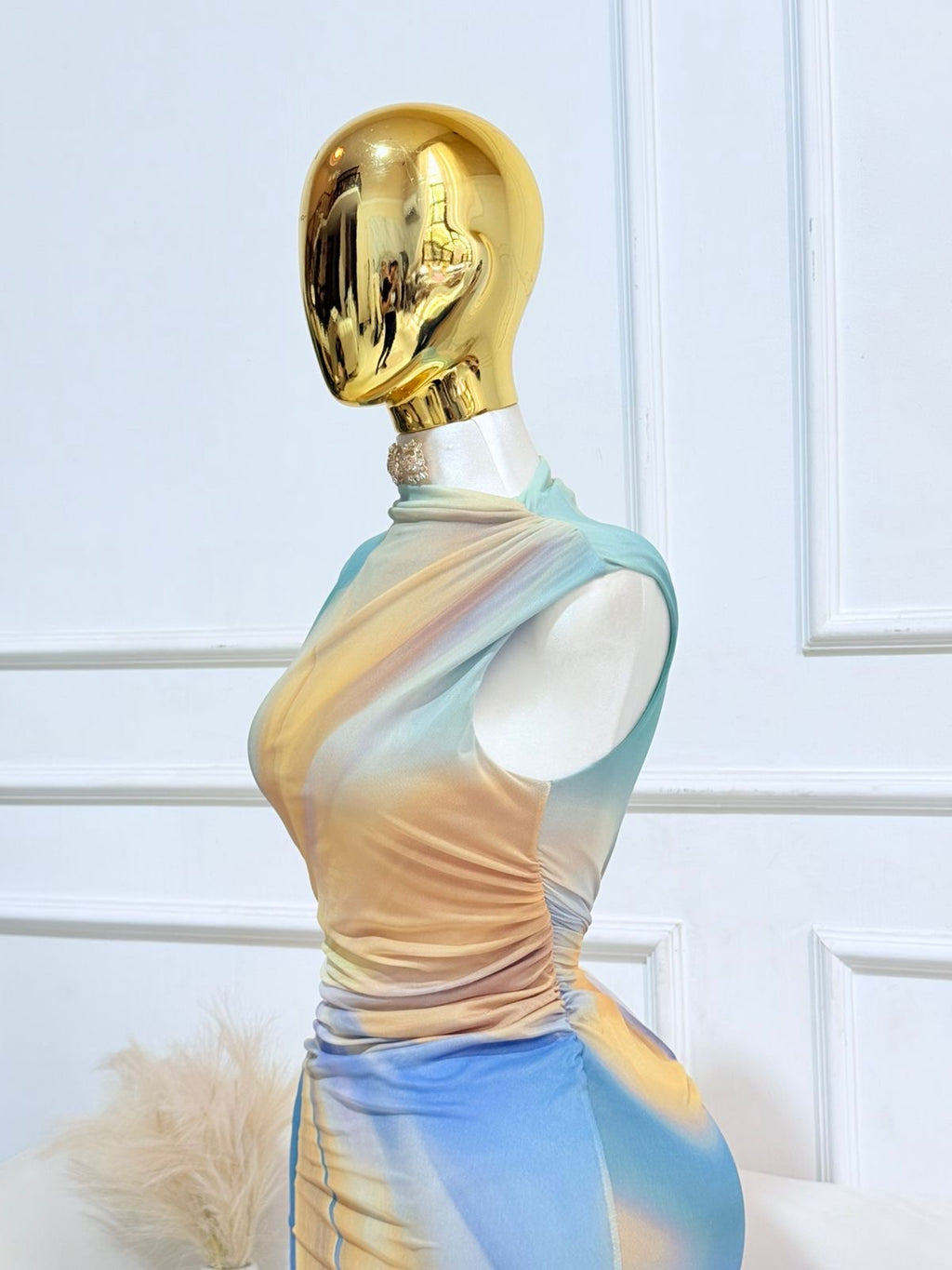 VESTIDO MESH AZUL LARGO