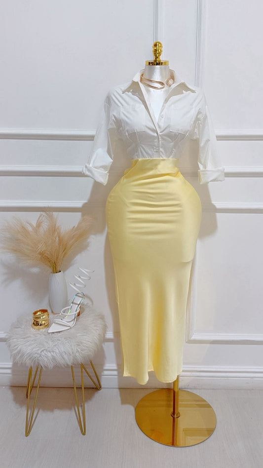 Falda Larga Satin Amarilla