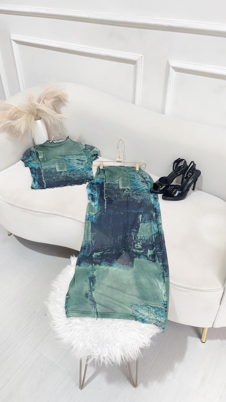 SET VERDE AZUL BLUSA FALDA LARGA