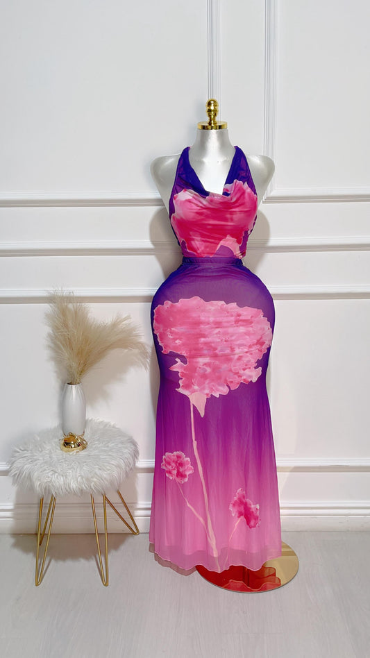 Set Blusa Lazos Falda Larga Lila