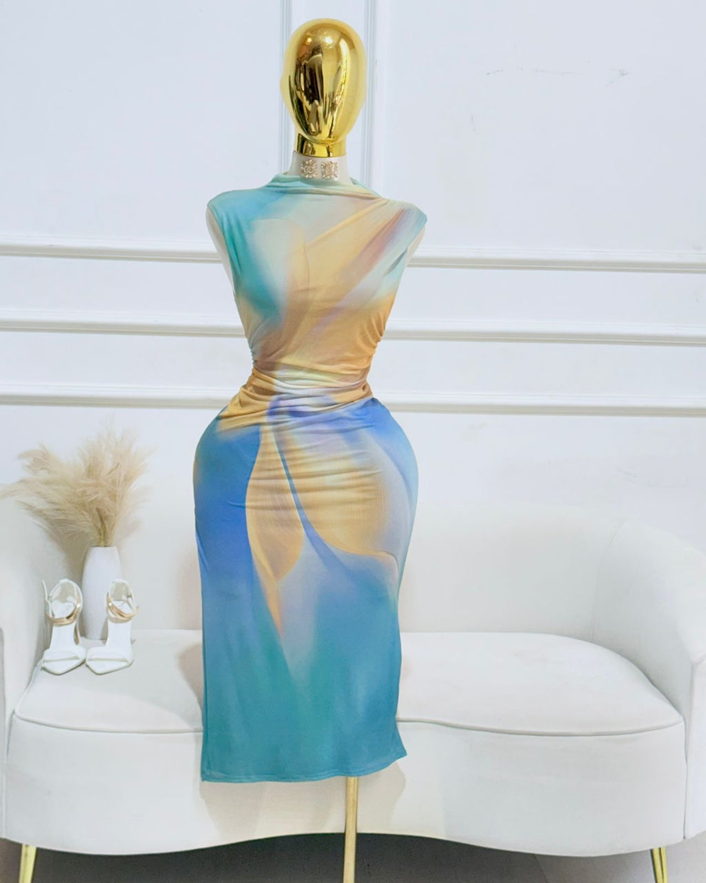 VESTIDO MESH AZUL LARGO