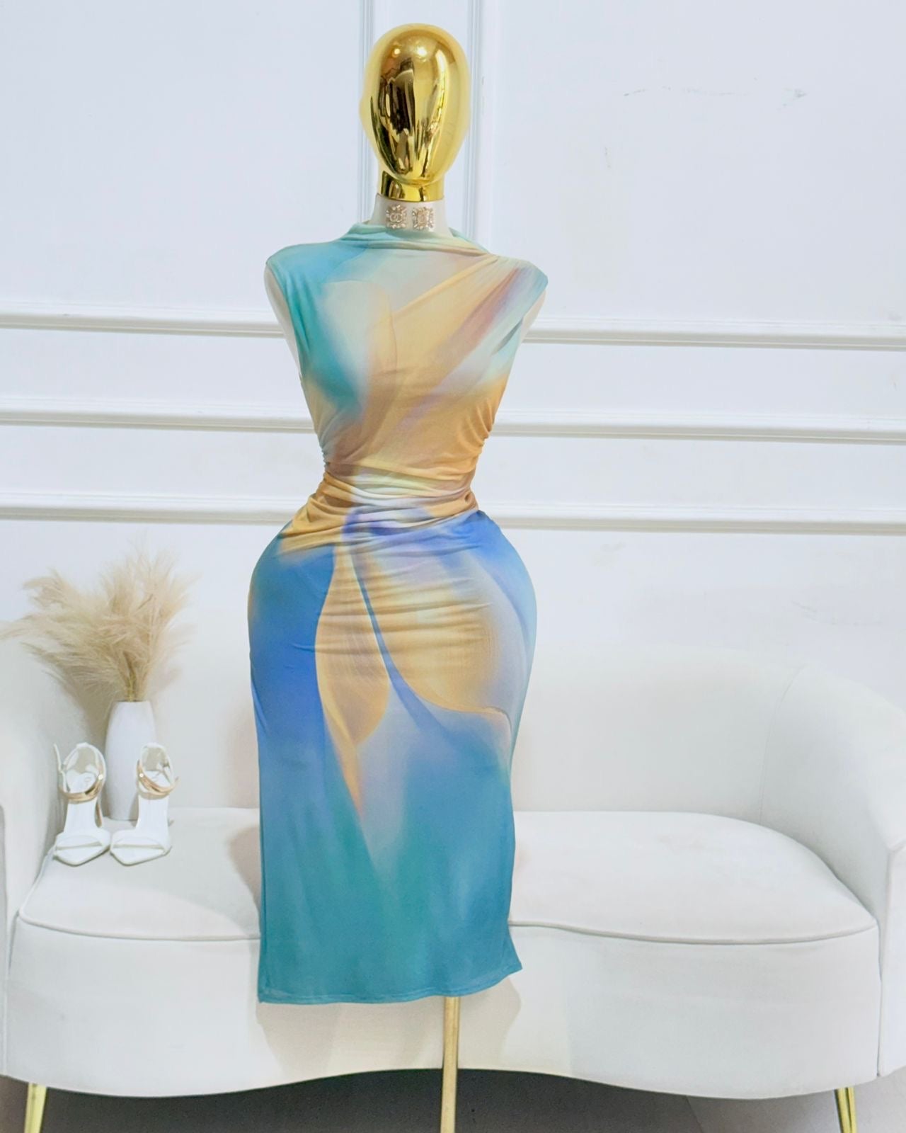 VESTIDO MESH AZUL LARGO
