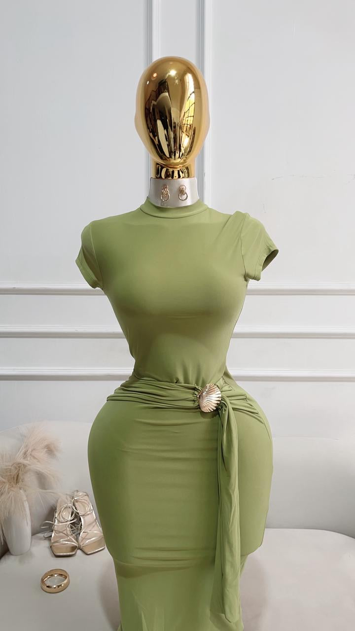 VESTIDO MIDI LAZO VERDE