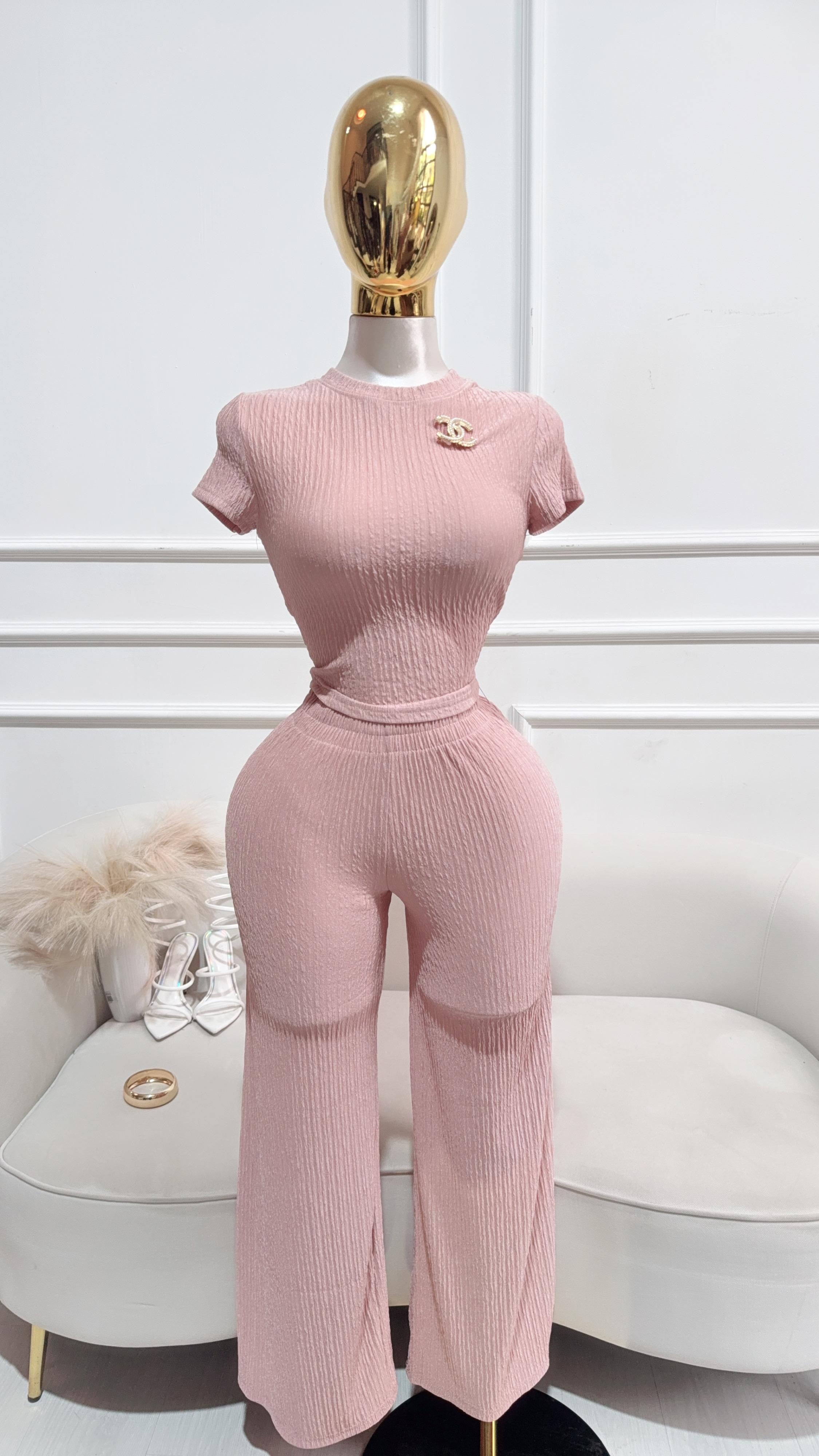 CONJUNTO ROSA PERLA PANTALÓN DRAPEADO