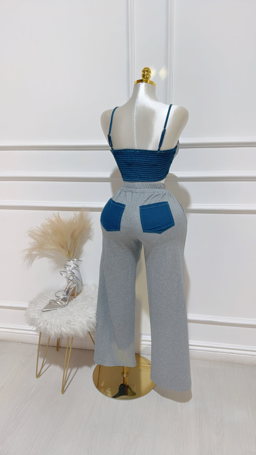 Set Top Pantalón Gris Mezclilla