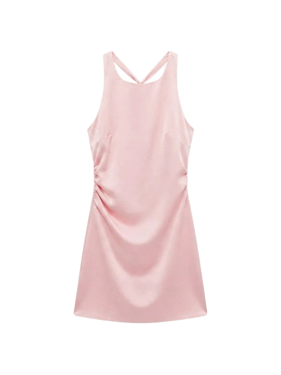 VESTIDO SATIN ROSA CORTO
