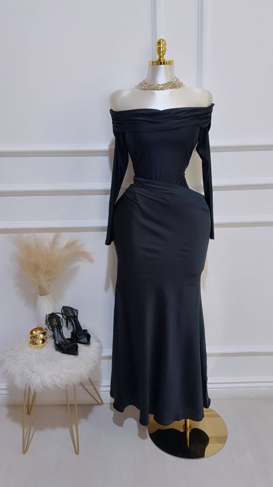 Vestido Satin Hombros Descubiertos