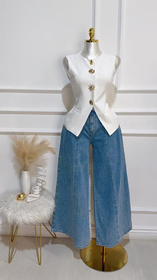 Pantalon Ancho Mezclilla