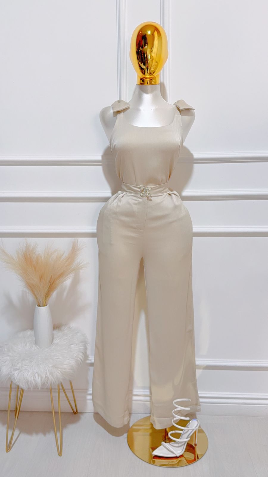 Set Top Lazo Pantalon Beige