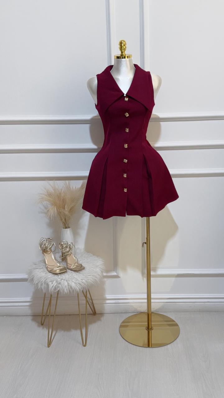 Vestido Corto Plizado Burgundy